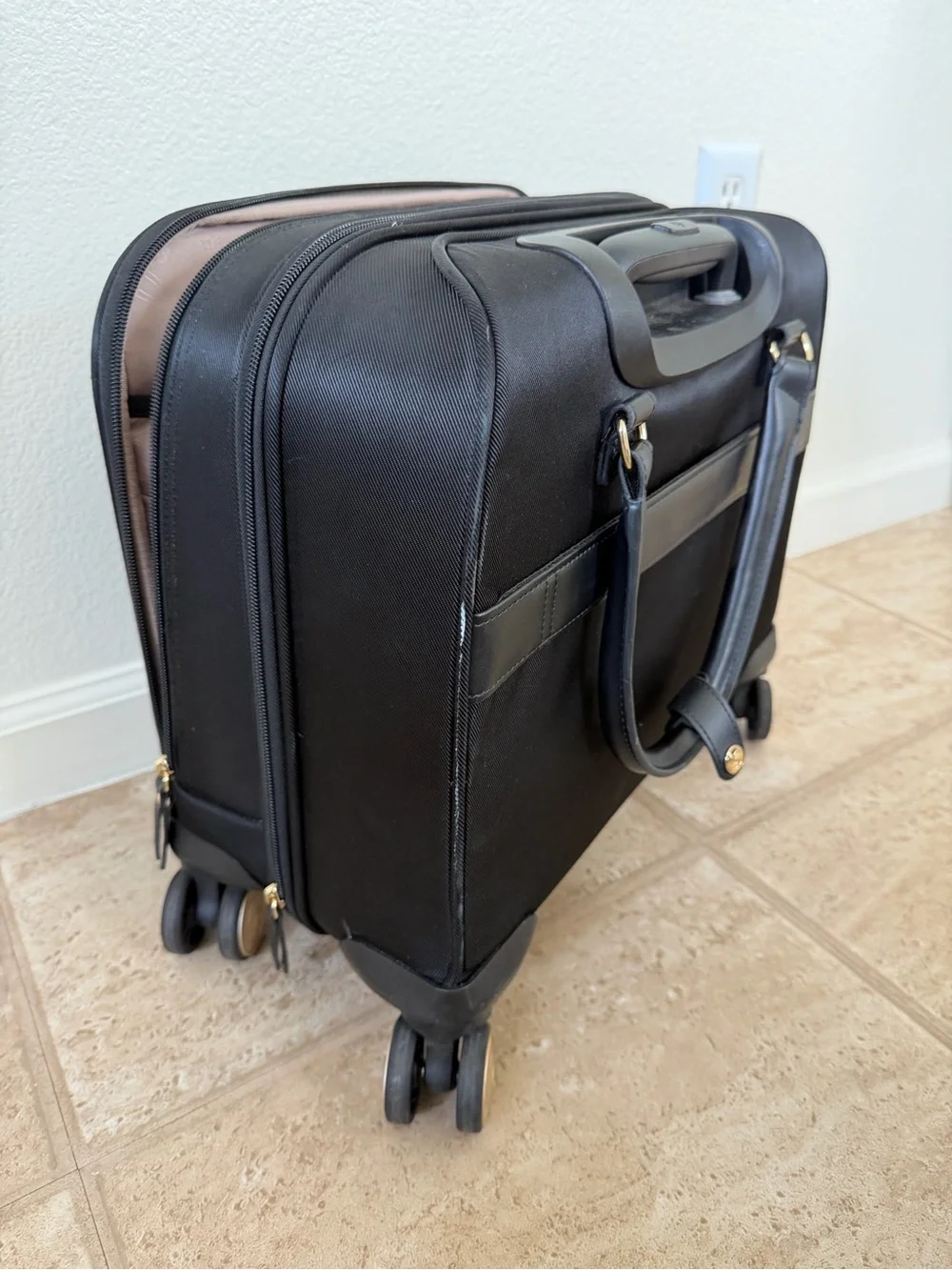 Samsonite Black Carry-On Rolling Travel Tote with Gold Accents